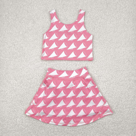 pink cheer two pieces athletic skort dress set