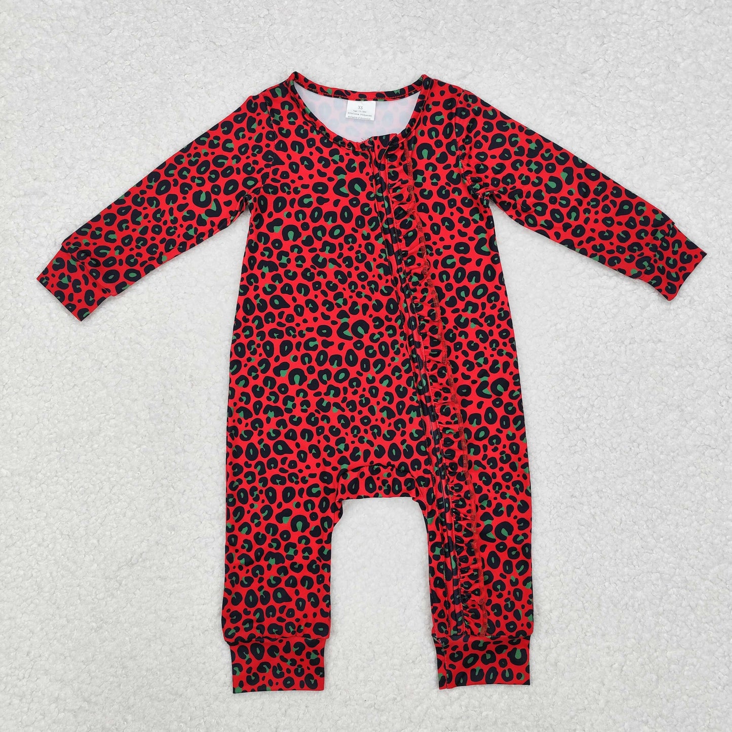 Christmas red leopard baby girl sleeper