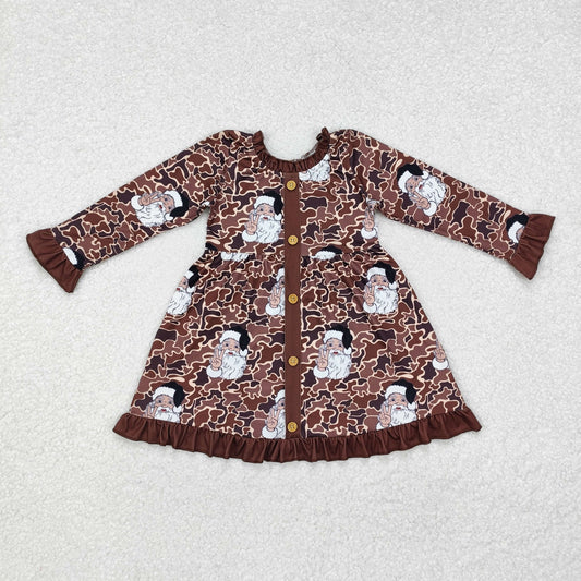 button camo tan santa dress girl Christmas dresses