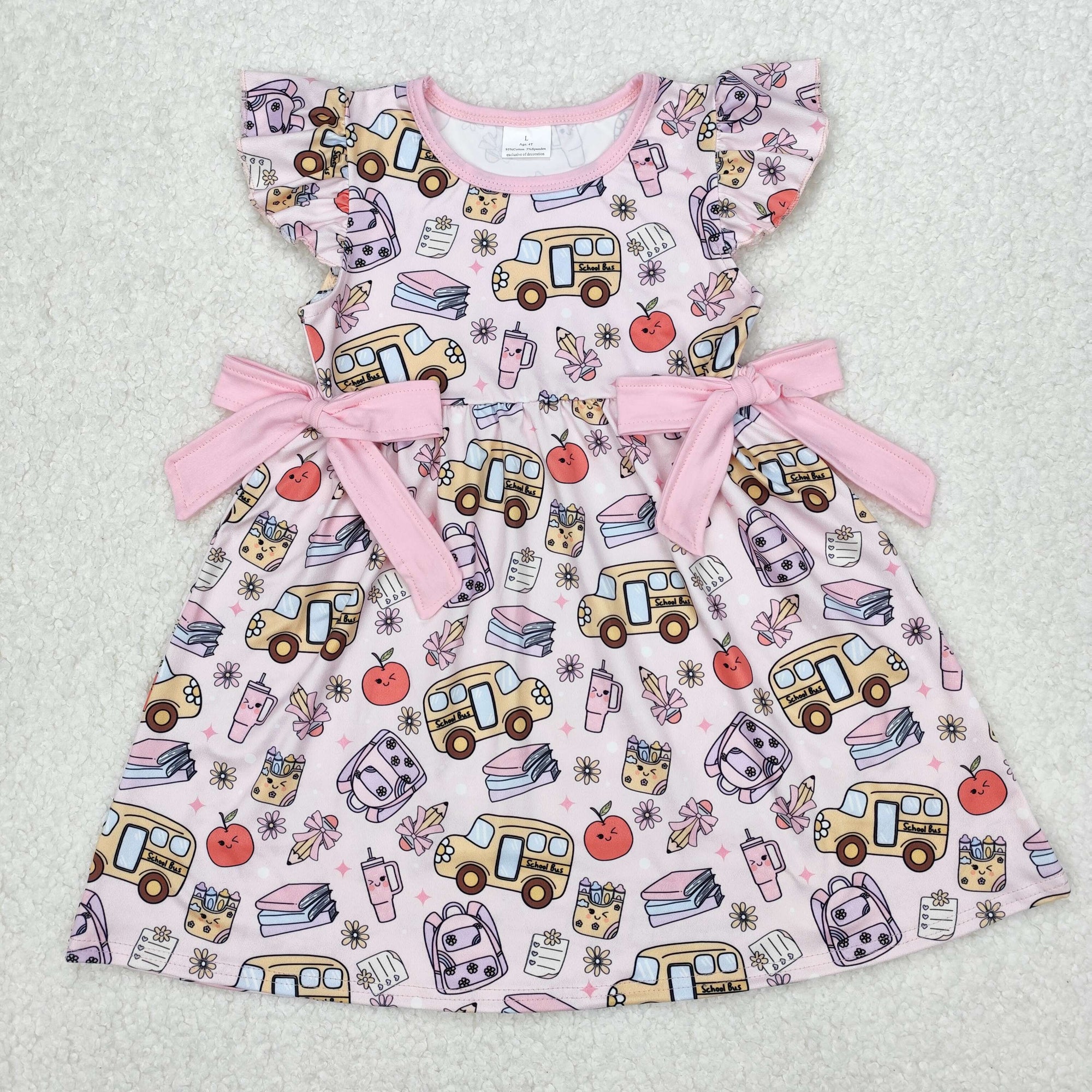 bag book bus print girl back to school dress