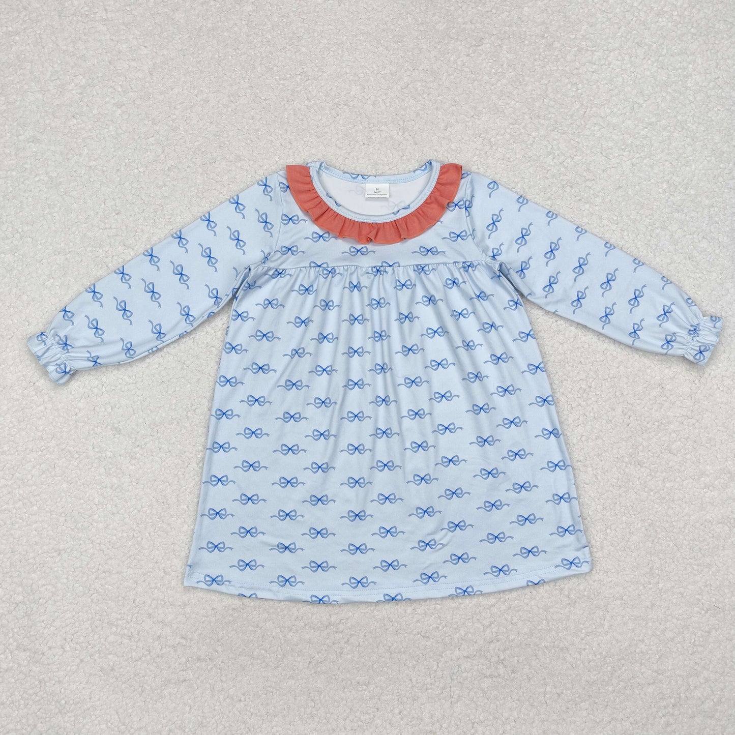 long sleeve blue bows print dress