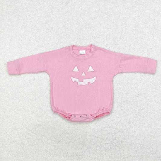 pumpkin face embroidery baby girl bubble pink