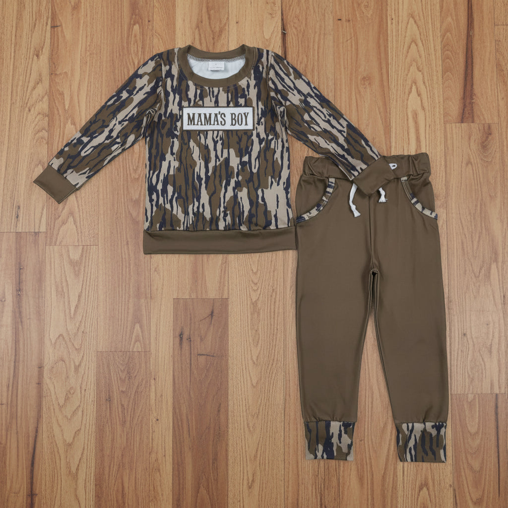mama's boy embroidered camo jogger set fall baby boy clothes