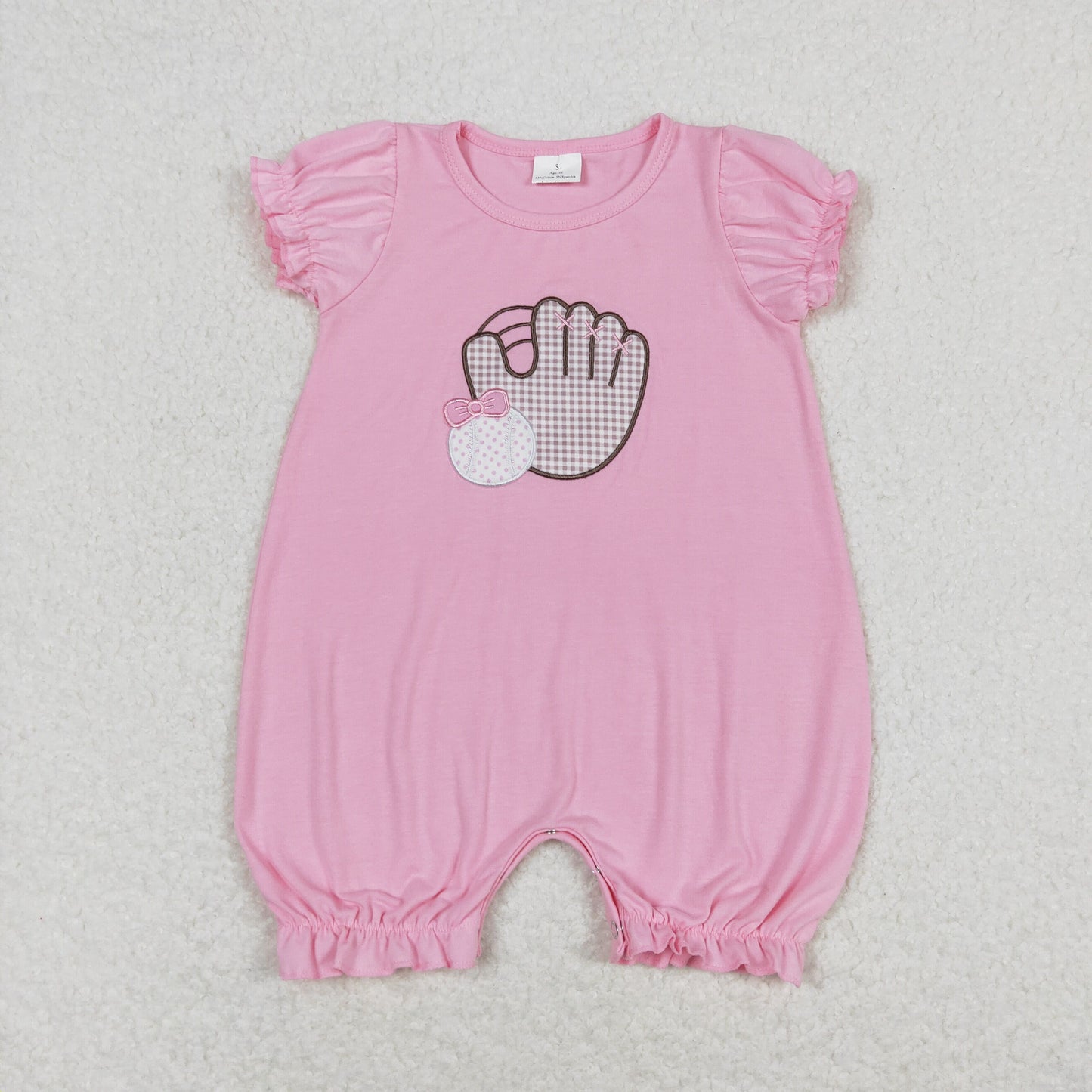 cotton pink baseball embroidery baby girl rompers