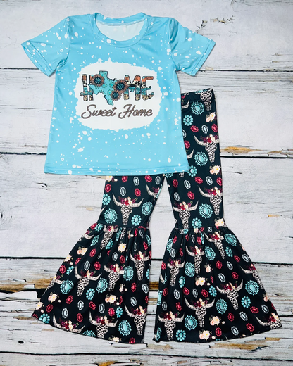 Kids Clothing Wholesale Letters Short Sleeve T-Shirt Flared Pants Girls Set B17-28