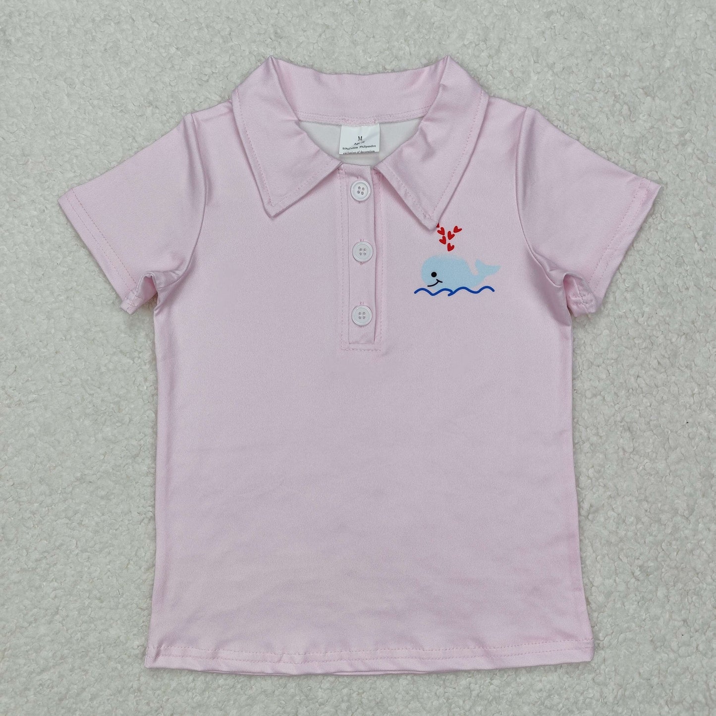 whale heart print pink polo t-shirt boys top