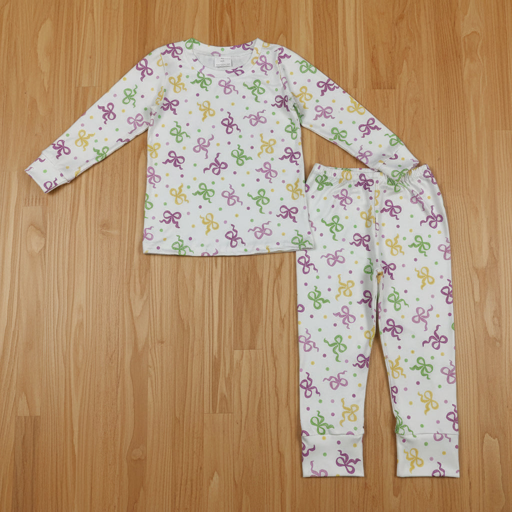 long sleeve mardi gras coquette girl pajama set