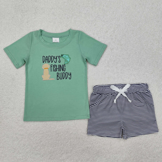 baby boy clothes daddy's fishing buddy embroidery shorts set