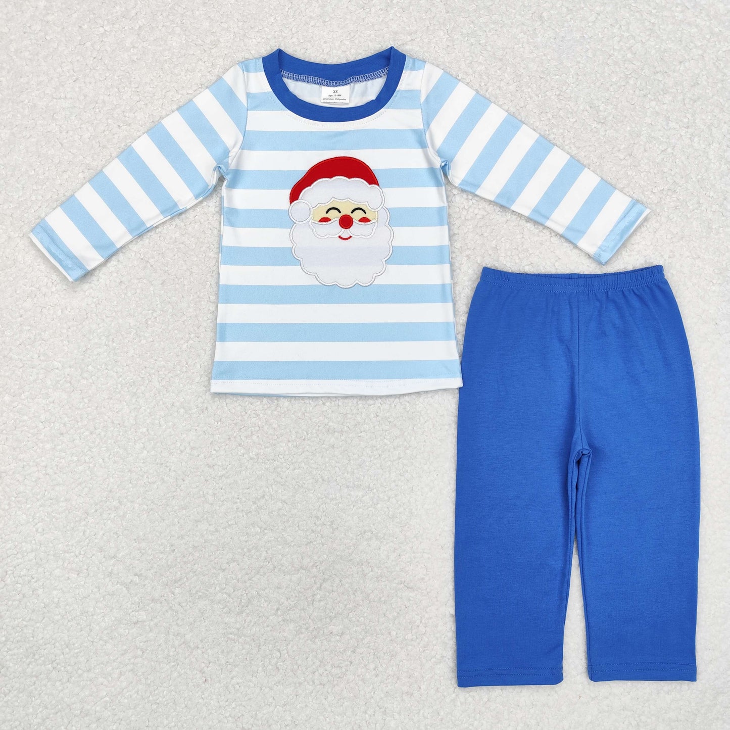 toddler boy santa embroidered pants set blue