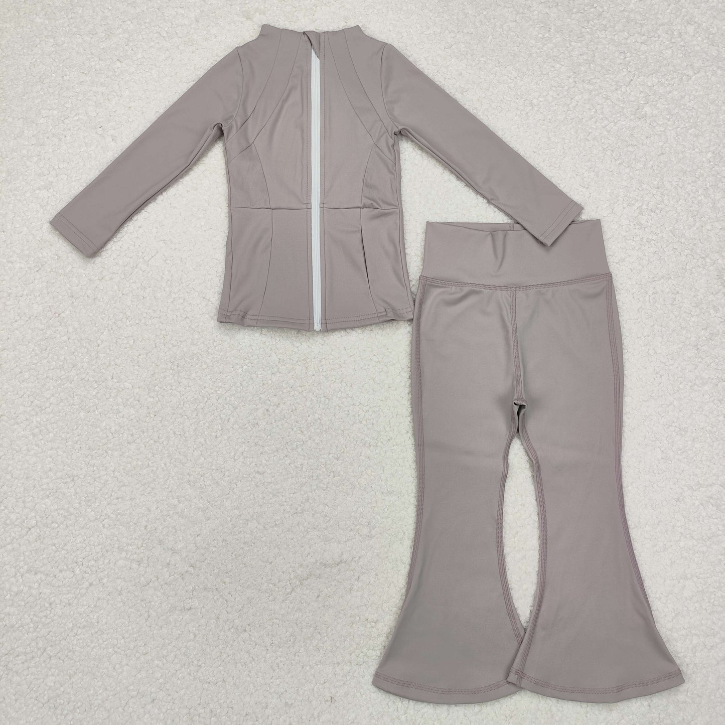 little girl yoga solid gray two piece activewear