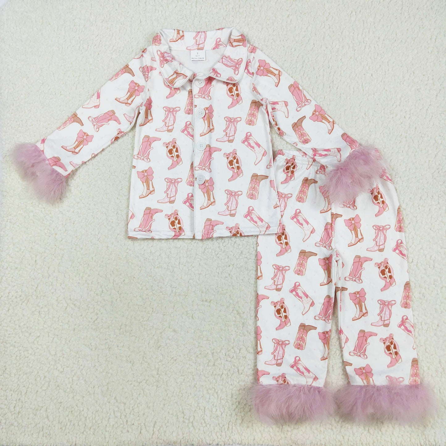 cowgirl boots print fur button down pajama set