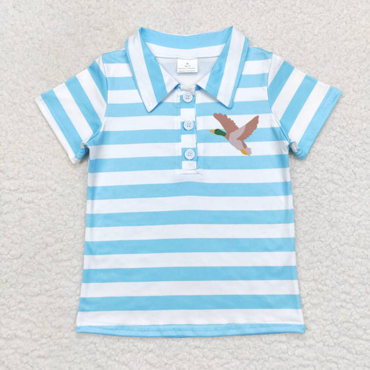 blue stripe duck print boy polo t-shirt