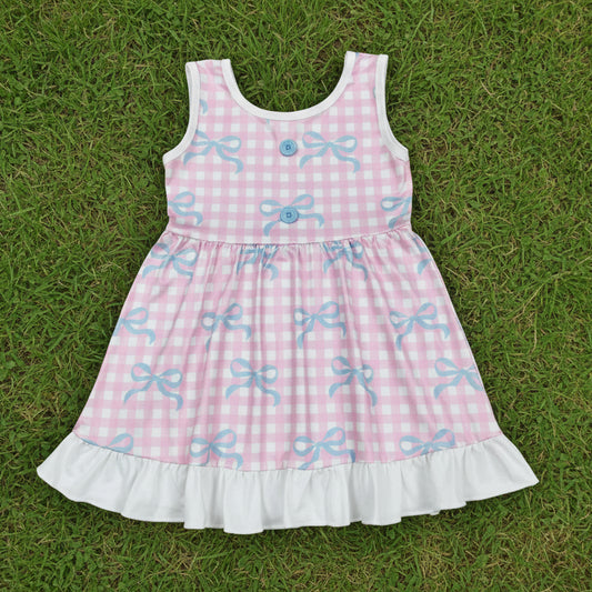 blue coquette pink plaid sleeveless ruffle dress