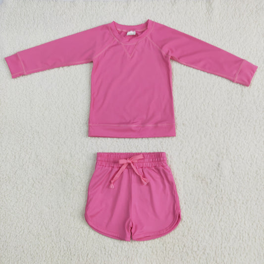 long sleeve hot pink athletic shorts set