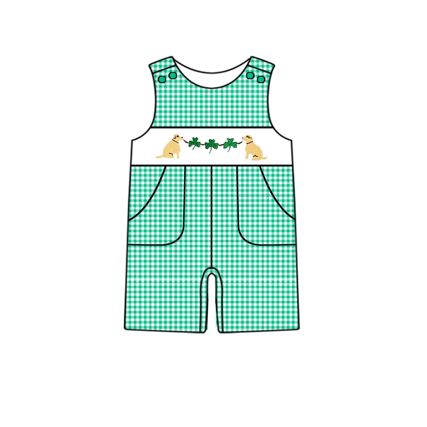 Pre order green plaid st patrick romper boy