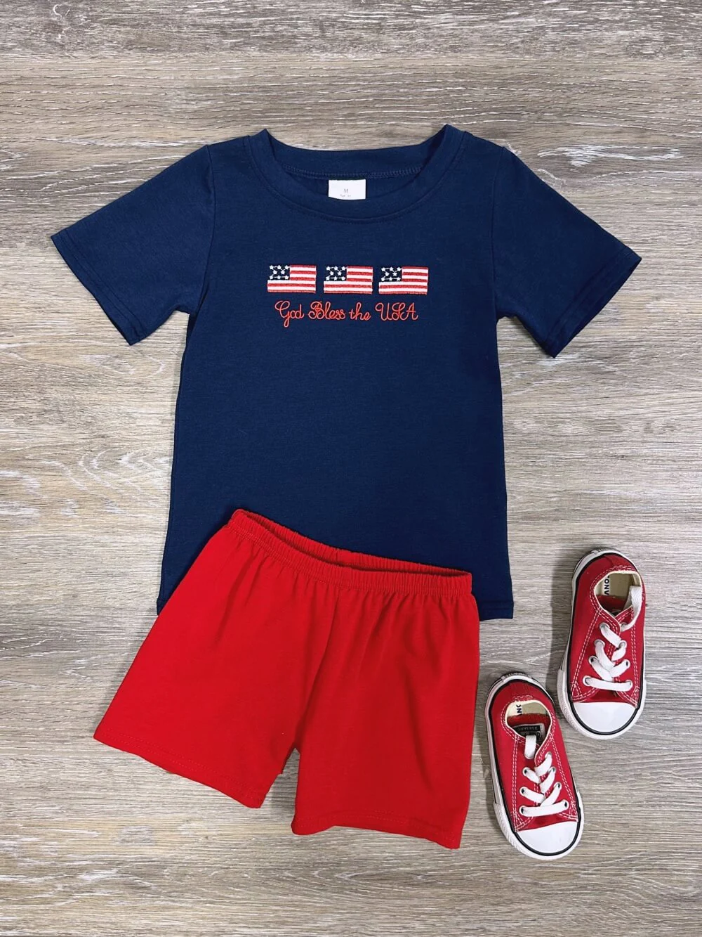 God Bless the USA Boys Flag Shirt & Short Set