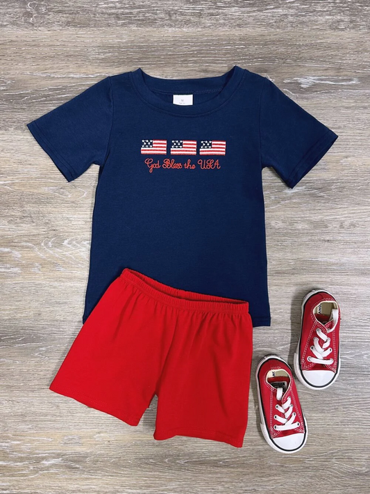 God Bless the USA Boys Flag Shirt & Short Set