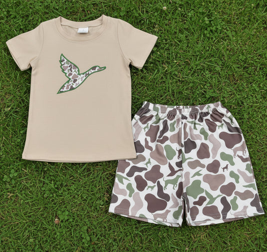 hunting camo mallard embroidery boy shorts set