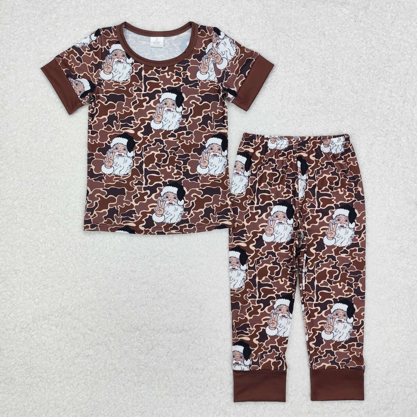 camo tan santa print Christmas pajama set boy