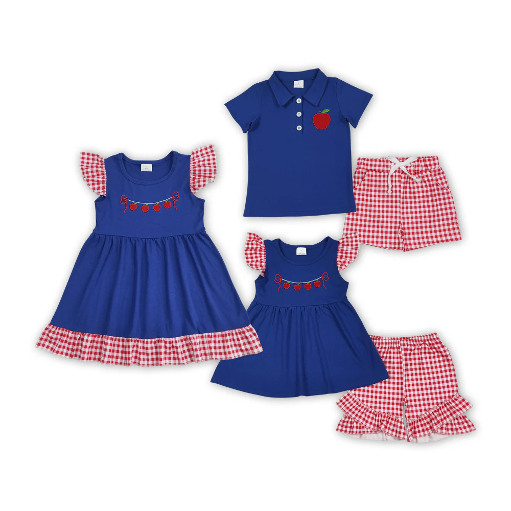 Apple Embroidery Kids Back To School Sibling Clothes