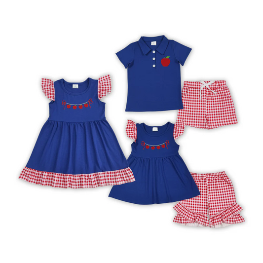 Apple Embroidery Kids Back To School Sibling Clothes