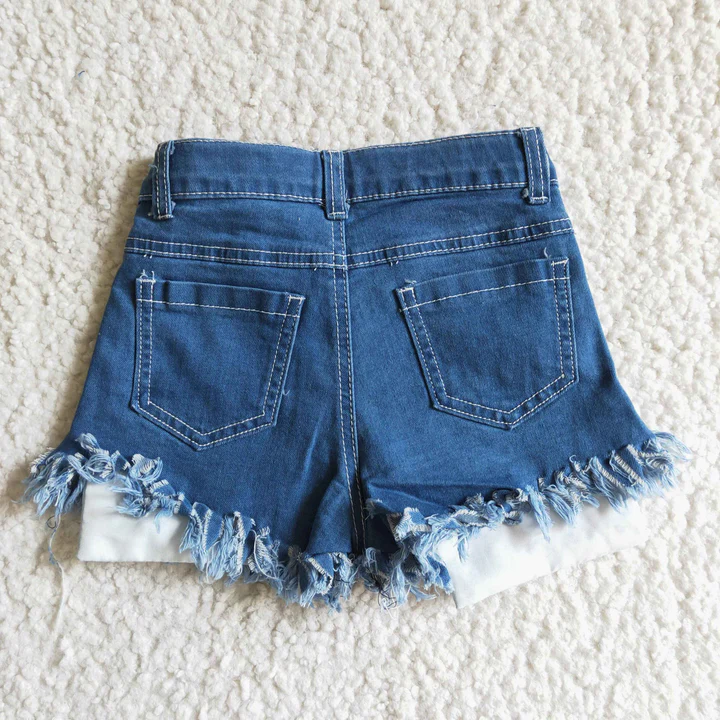 NC0003 USA Warehouse Star Stripe 4th of July Girl Denim Shorts