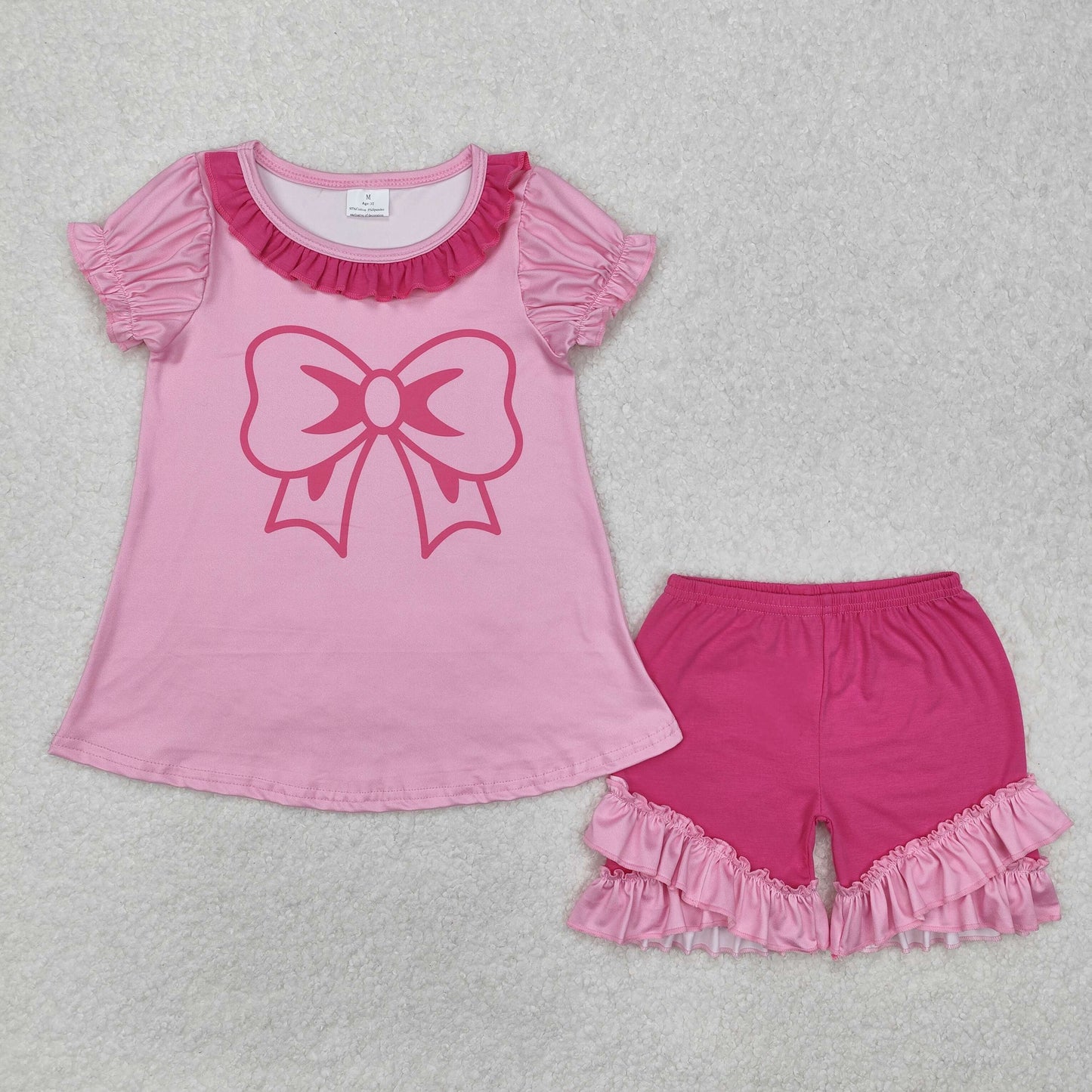 coquette print pink ruffle shorts girls clothes set