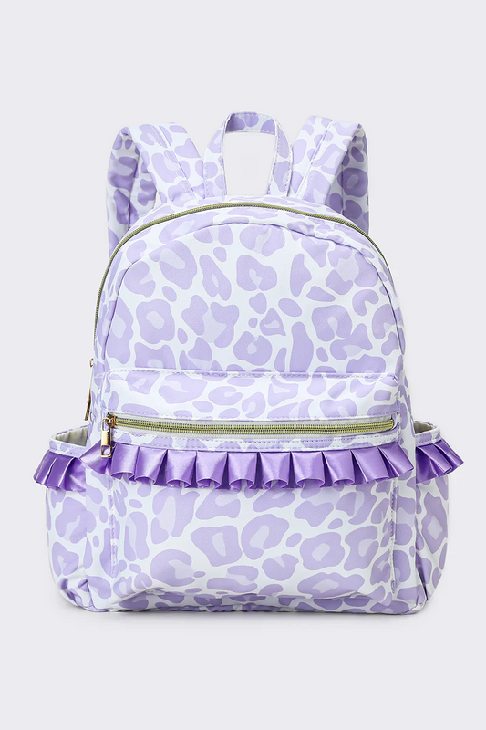 purple leopard ruffle bag kids backpack