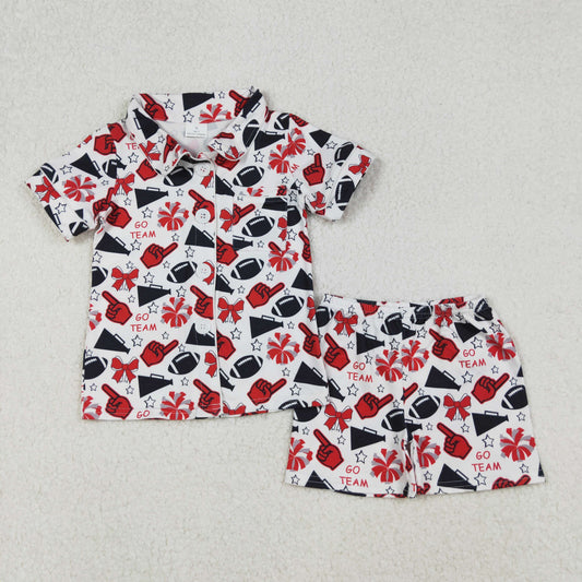 red go team button down shorts pajama set