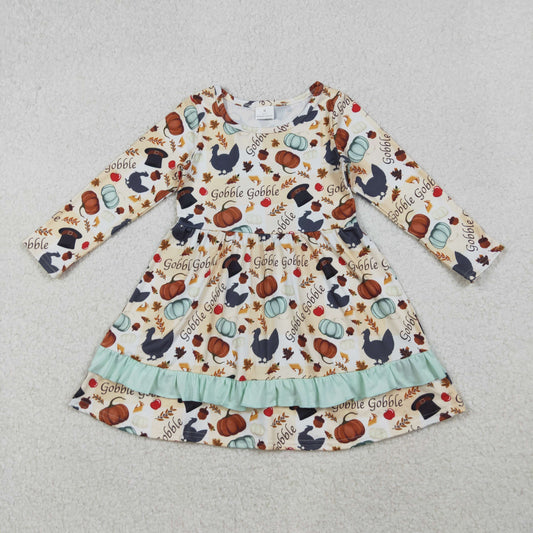 gobble pumpkin turkey ruffle dress