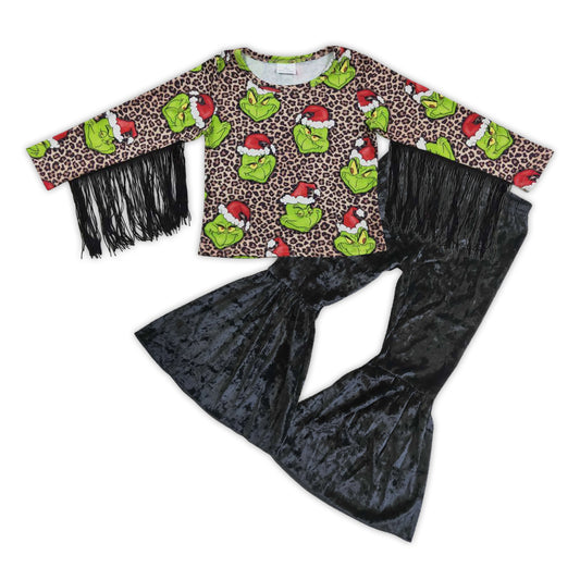 grinch fringe top black velvet christmas outfit