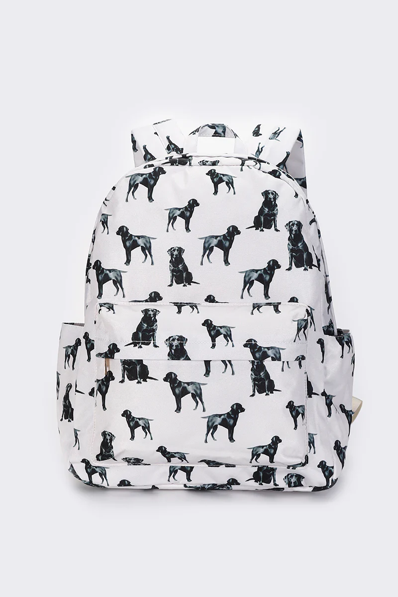 dog print white backpack