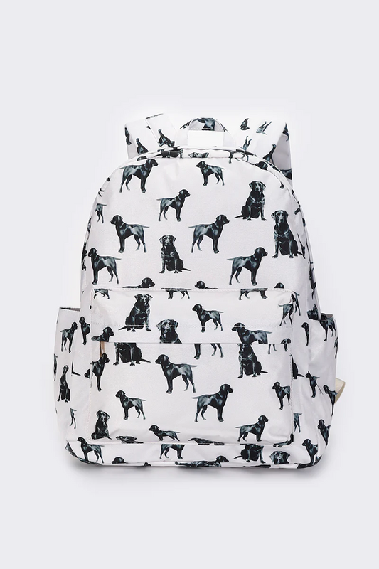 dog print white backpack