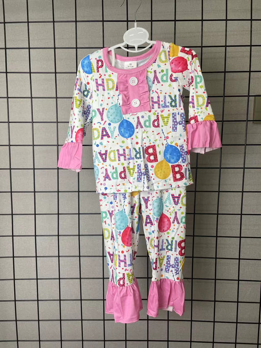 pink happy birthday balloon pajama set girls clothing