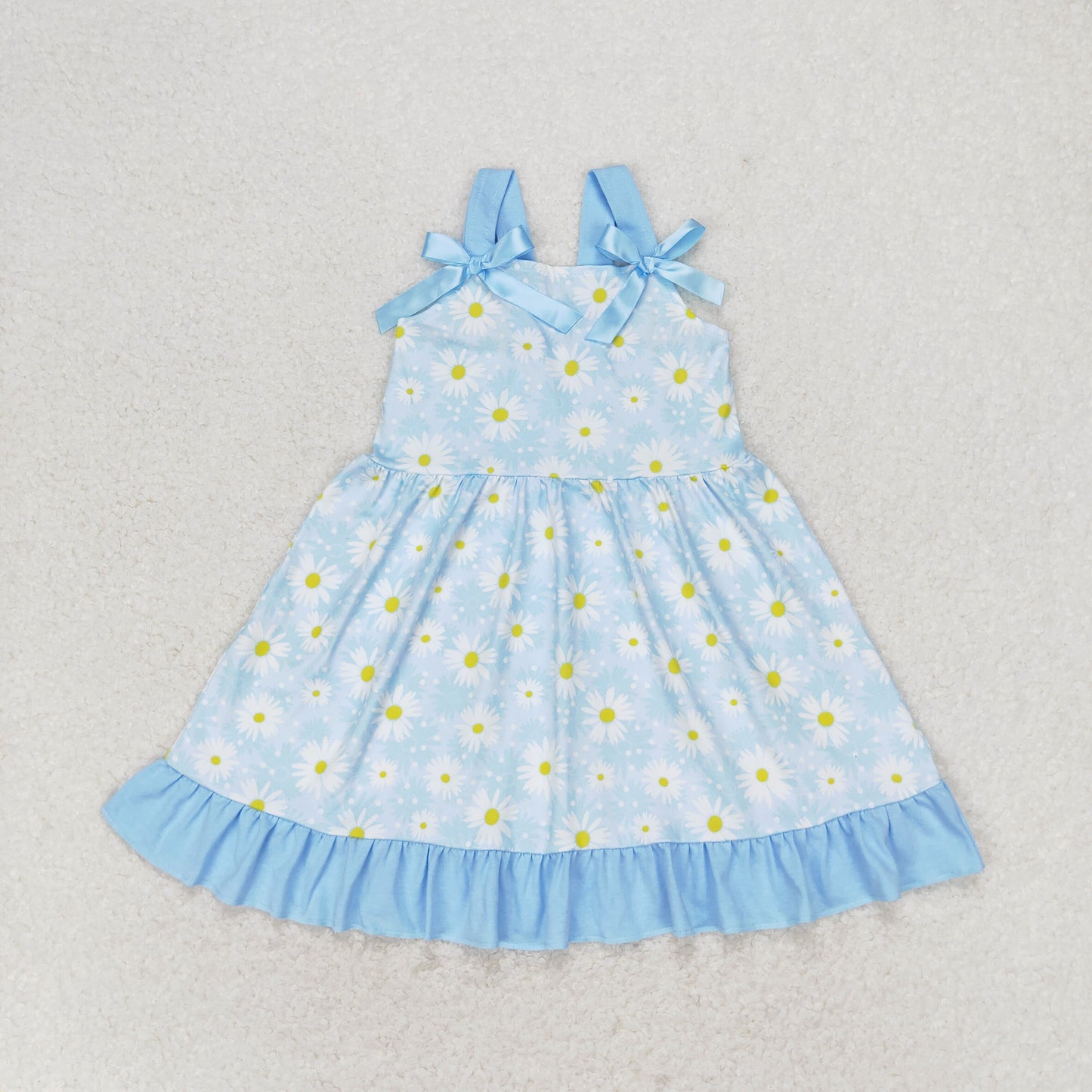 blue strap sunflower dress kids dresses