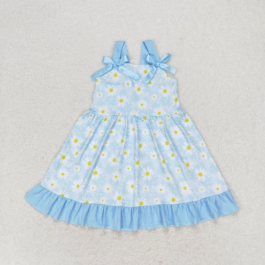 blue strap sunflower dress kids dresses