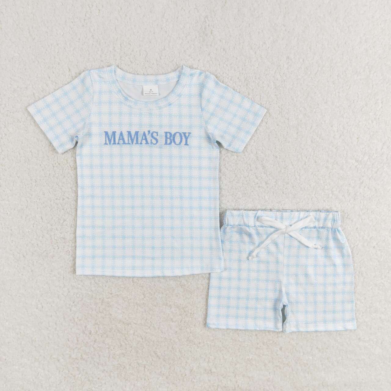 blue plaid mama's boy shorts set
