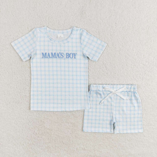 blue plaid mama's boy shorts set