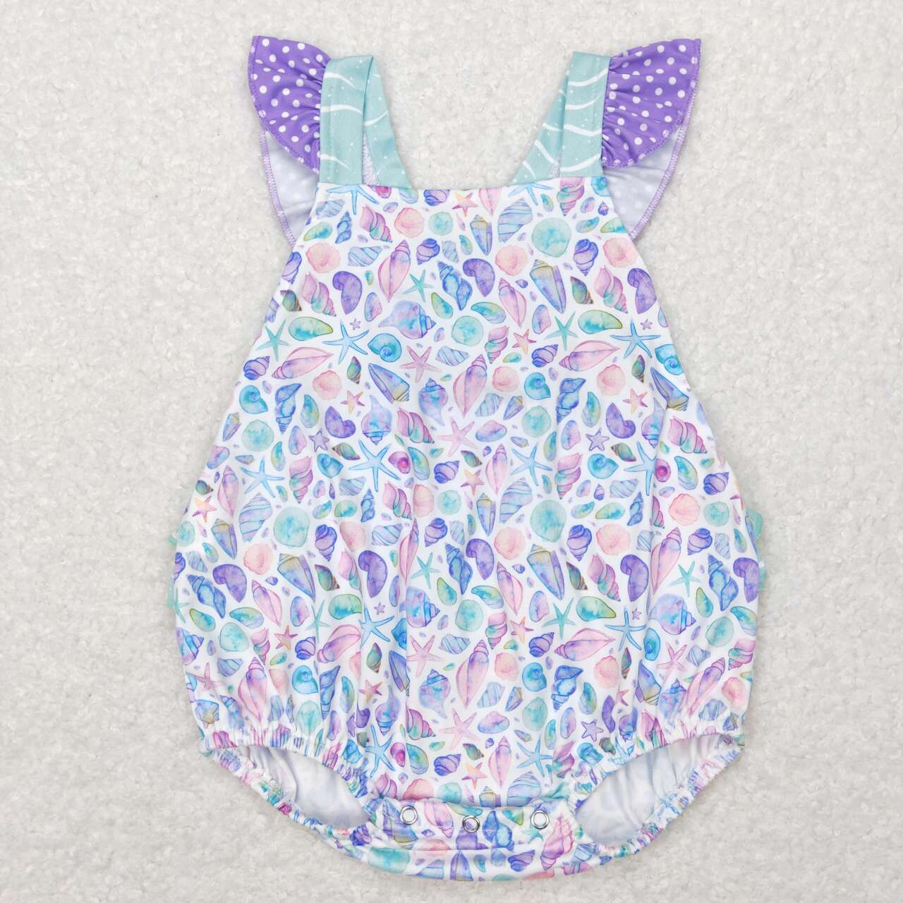 baby girl purple beach shell cross back bubble