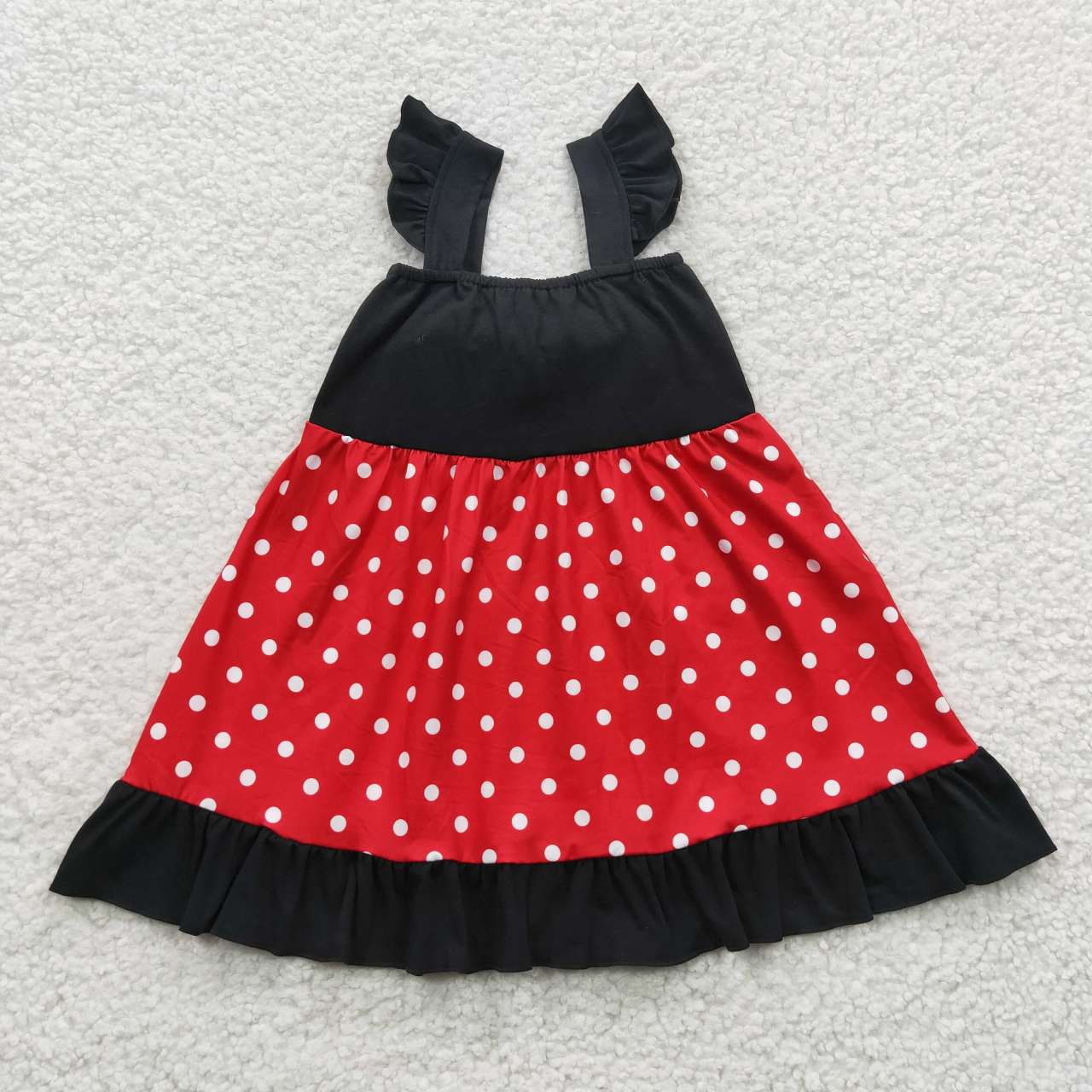 kids red dots princess ruffle dress with bow