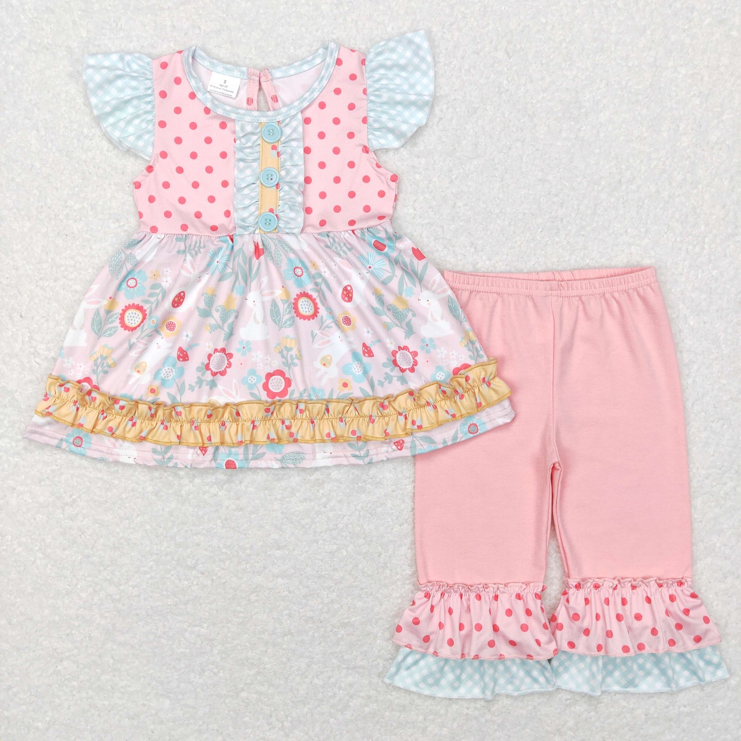 kids girl easter rabbit pink capris set