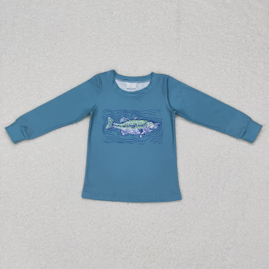 fall long sleeve fish print pullover