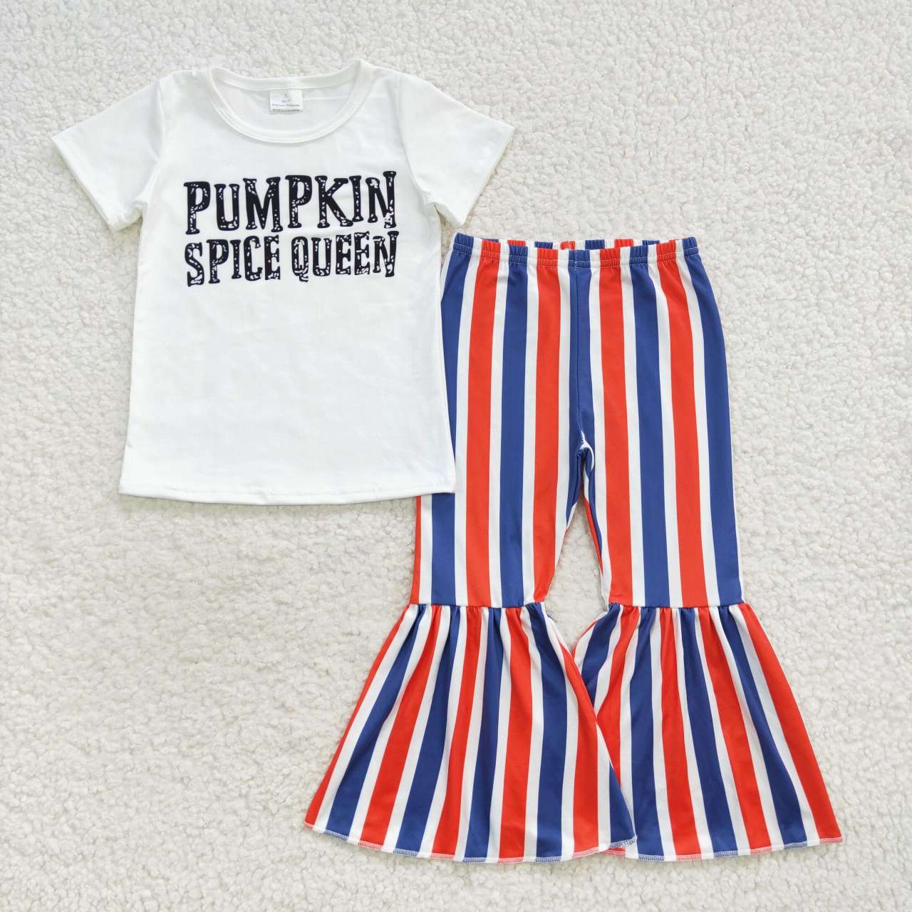 girl fall outfit pumpkin spice queen stripe bells set