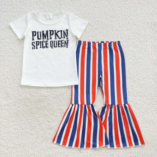 girl fall outfit pumpkin spice queen stripe bells set