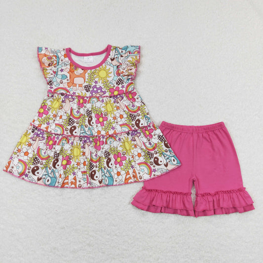 cartoon bingo shorts two piece set girl summer clothing