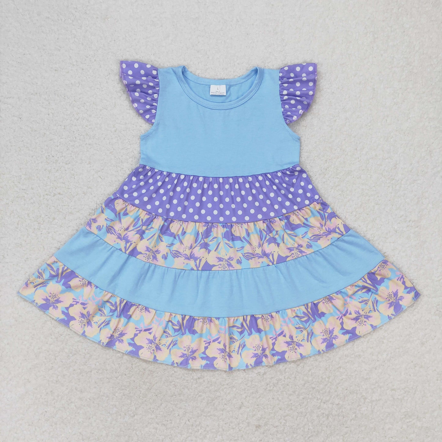 flutter sleeve solid dots flower twirl dress