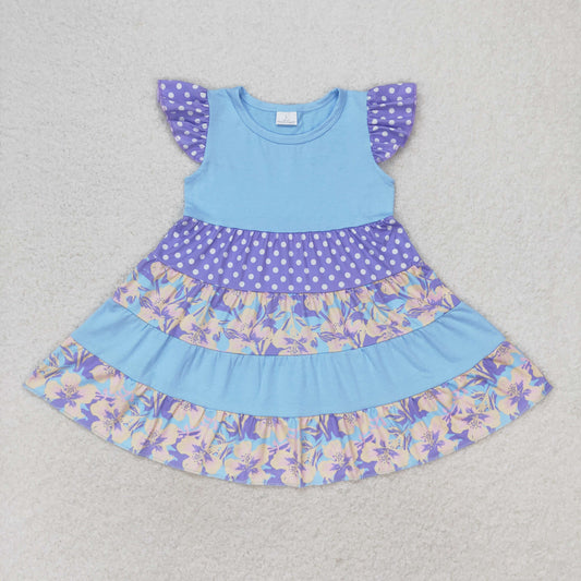 flutter sleeve solid dots flower twirl dress