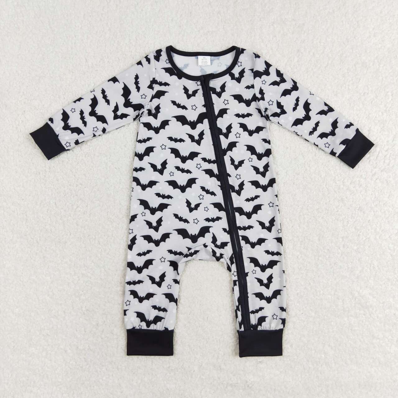 black bat print baby boy halloween bamboo zip sleeper