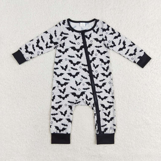 black bat print baby boy halloween bamboo zip sleeper