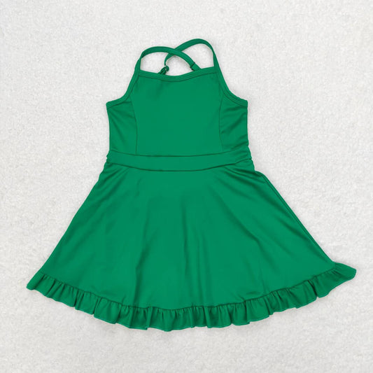 solid green skirt shorts swimsuit set